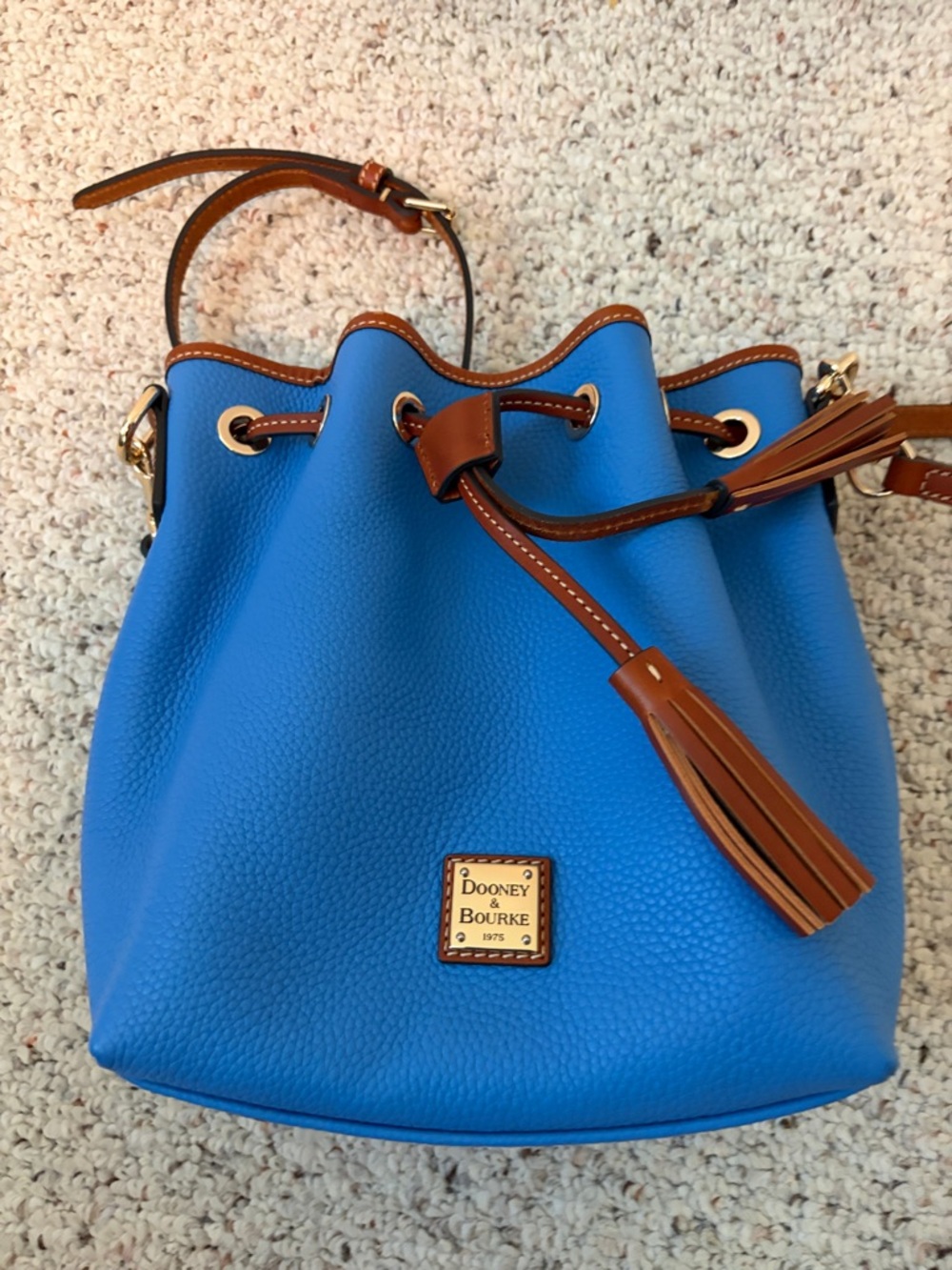 Dooney & Bourke Blue Pebbled Leather Drawstring Bucket Bag